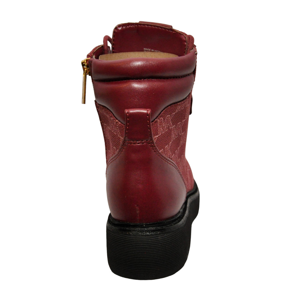 Michael Kors Trudy MK Signature Outline Jacquard Lace Up Boot Mulberry/Red Nib - Picture 4 of 5